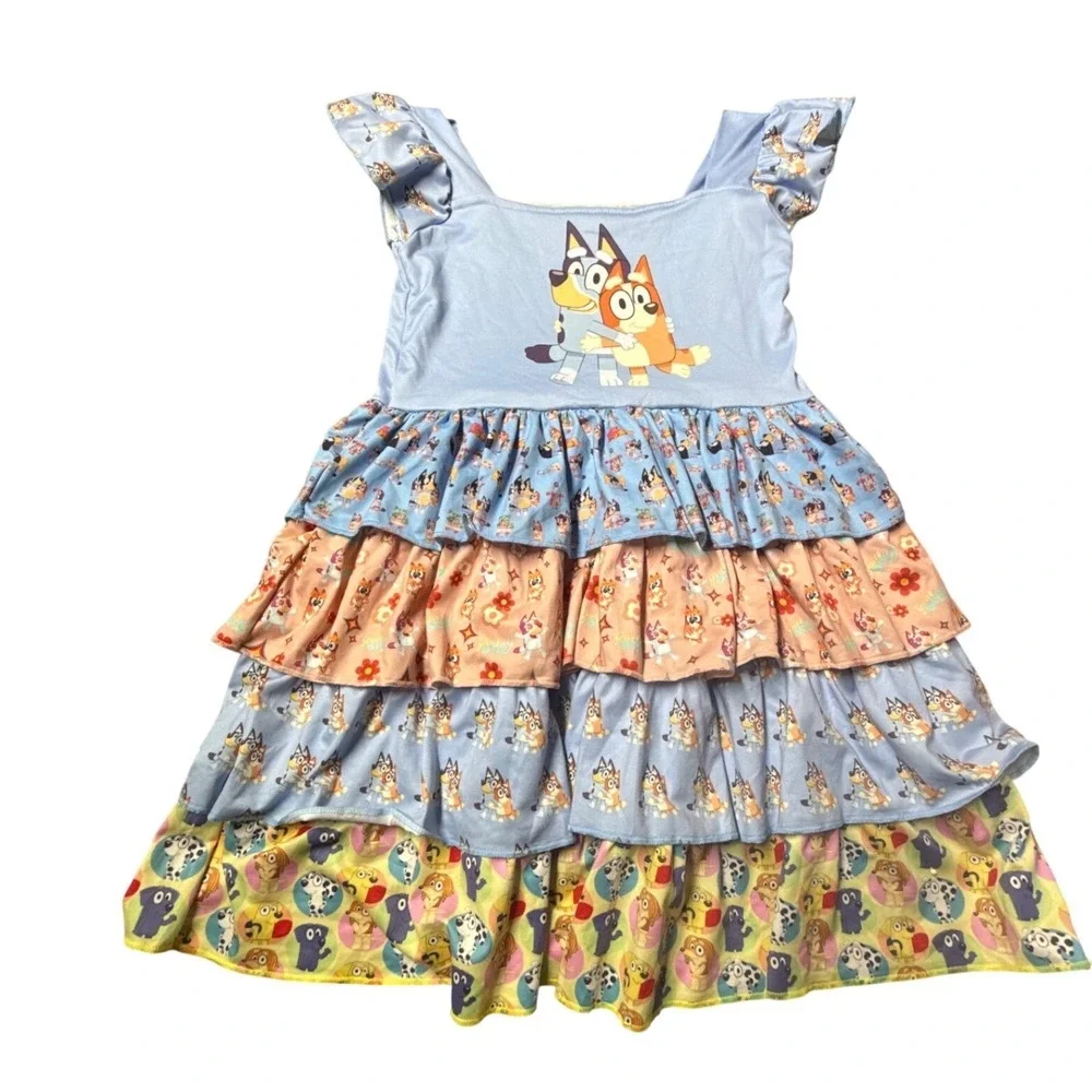 Girls Bluey & Bingo Tiered Ruffle Dress Handmade Birthday Outfit‎ 26.5